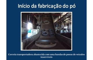 Correia transportadora abastecida com uma bandasde pneus de veículos
inservíveis
 