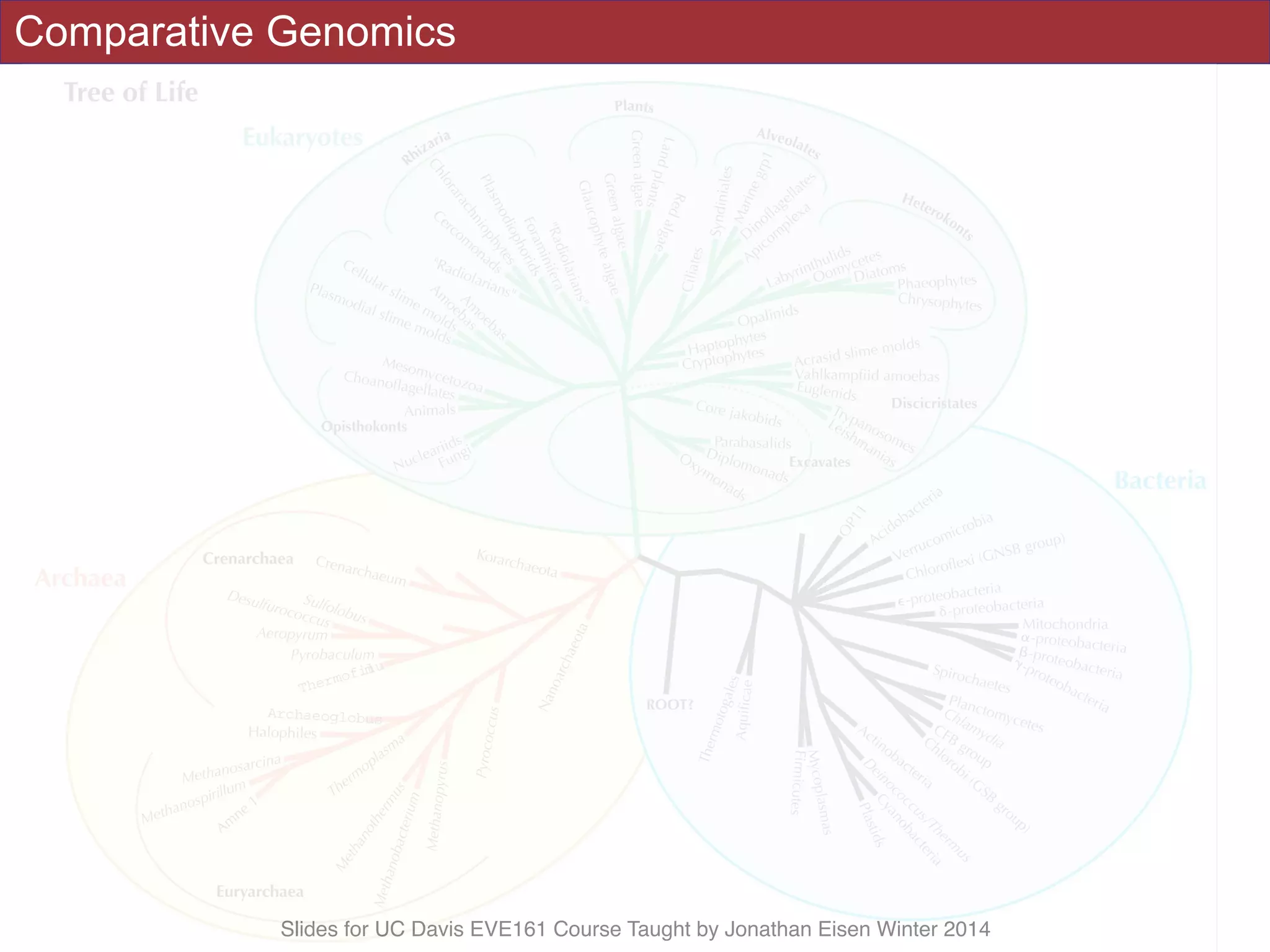Slides for UC Davis EVE161 Course Taught by Jonathan Eisen Winter 2014
Comparative Genomics
 