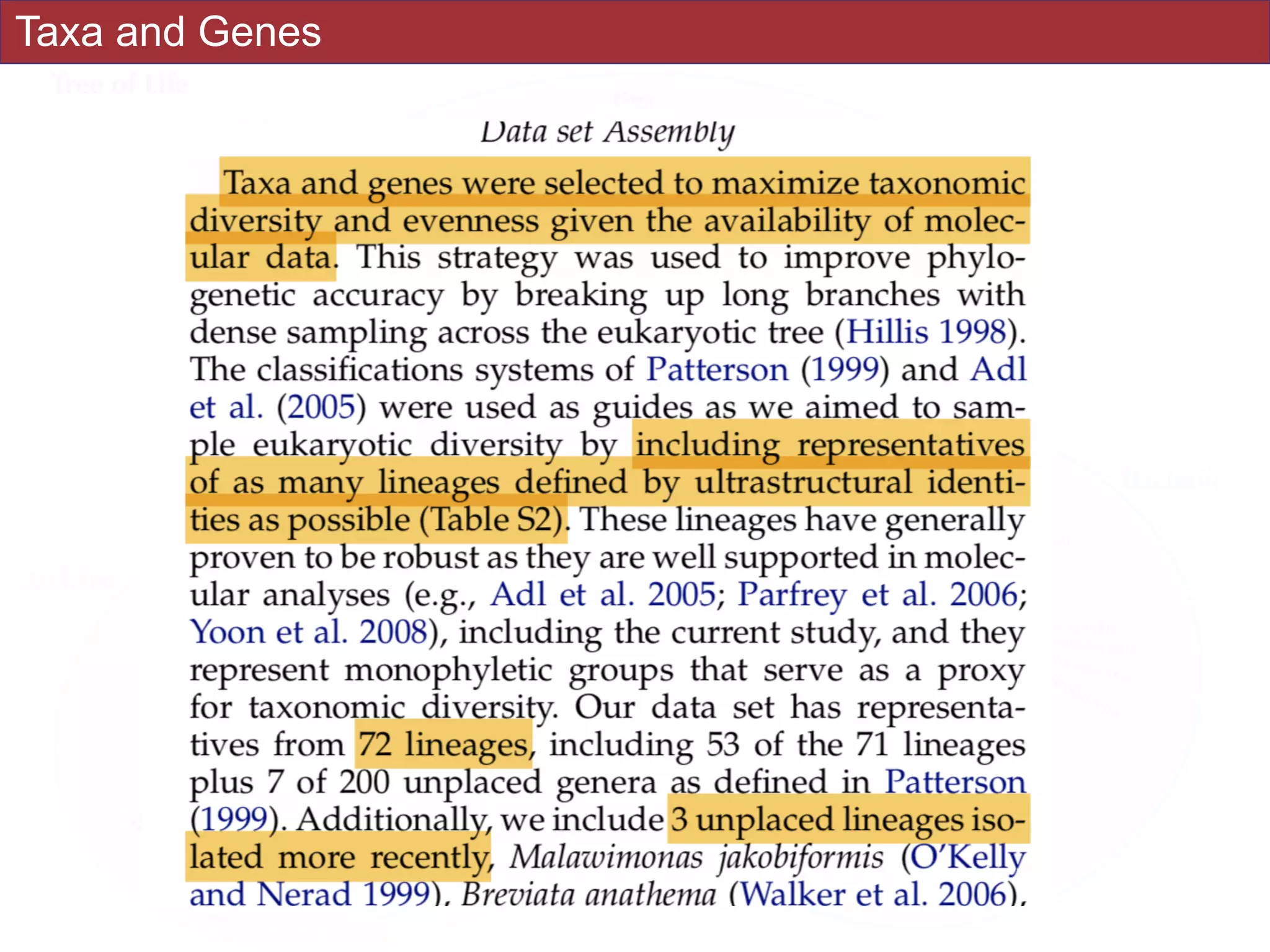 Taxa and Genes
 