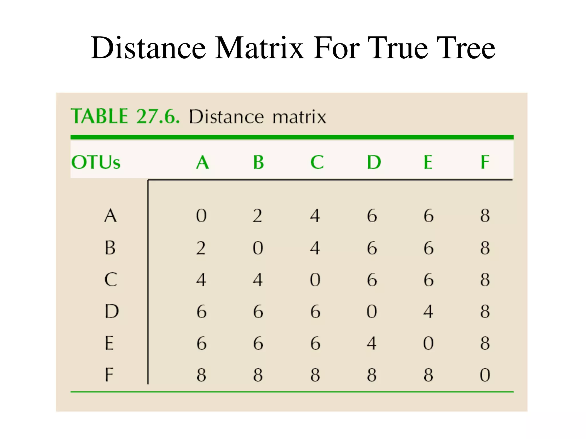 Distance Matrix For True Tree
 