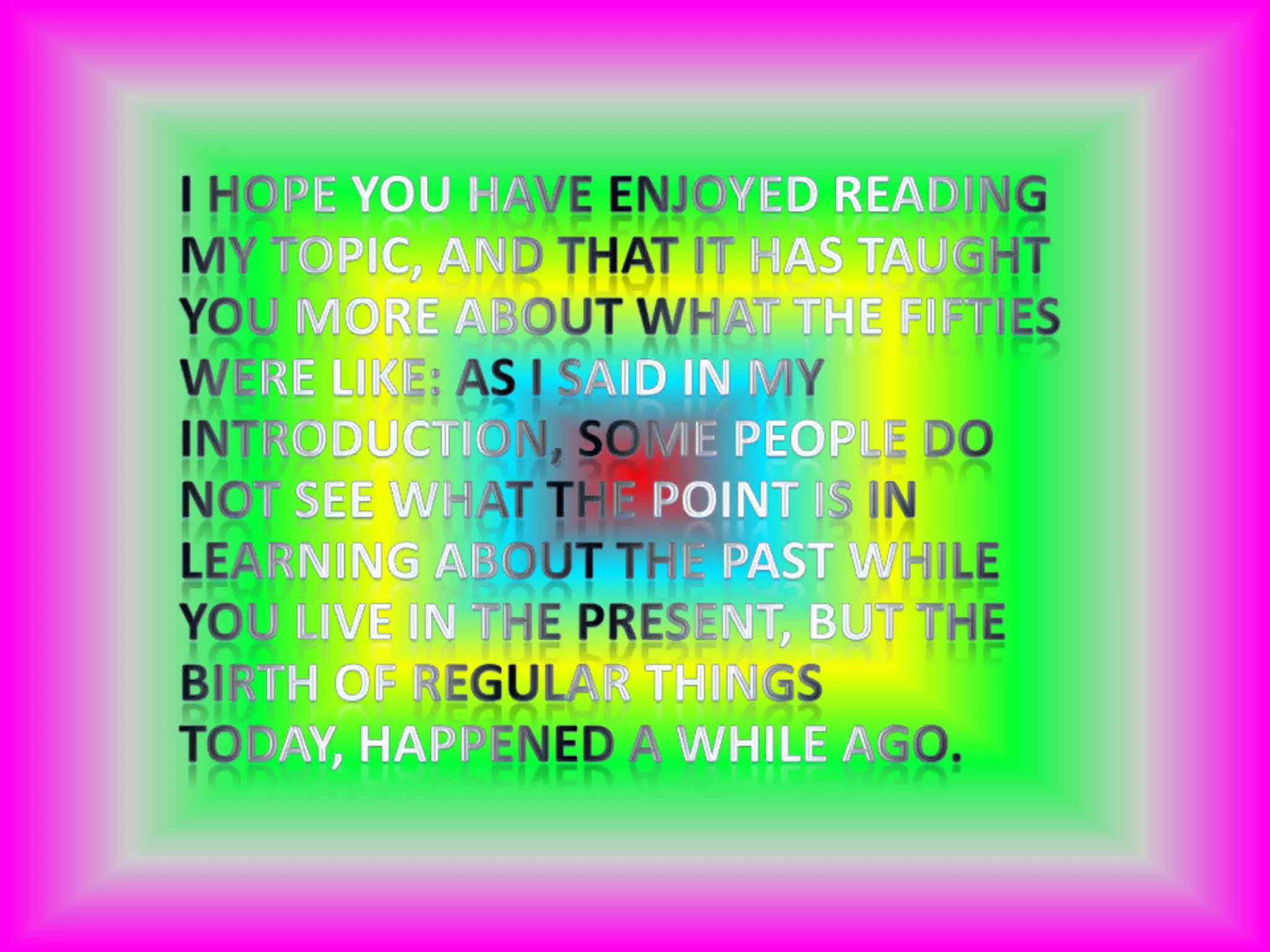 Eve 1950's Topic Homework