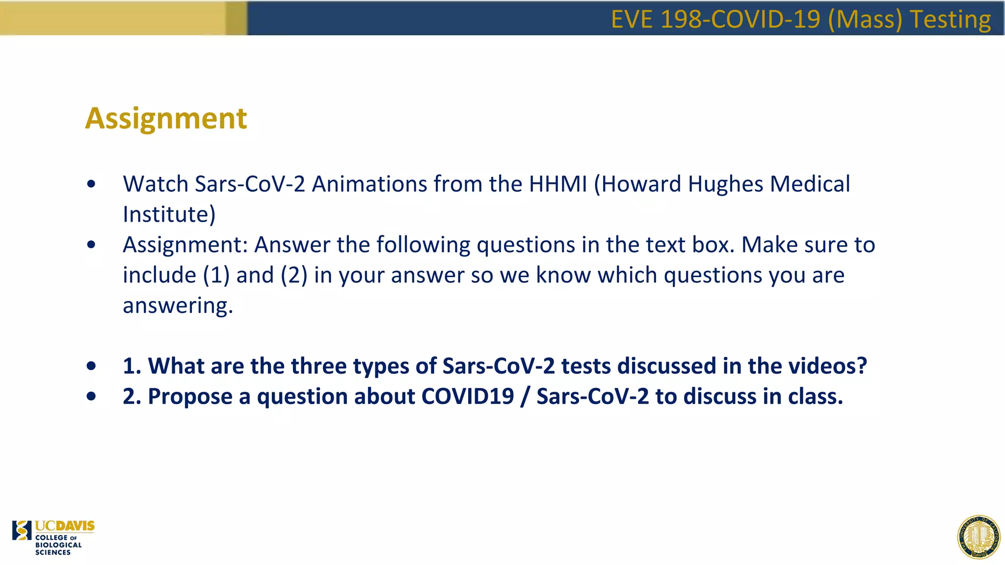 EVE198 Winter2020 Class 3 - COVID Testing