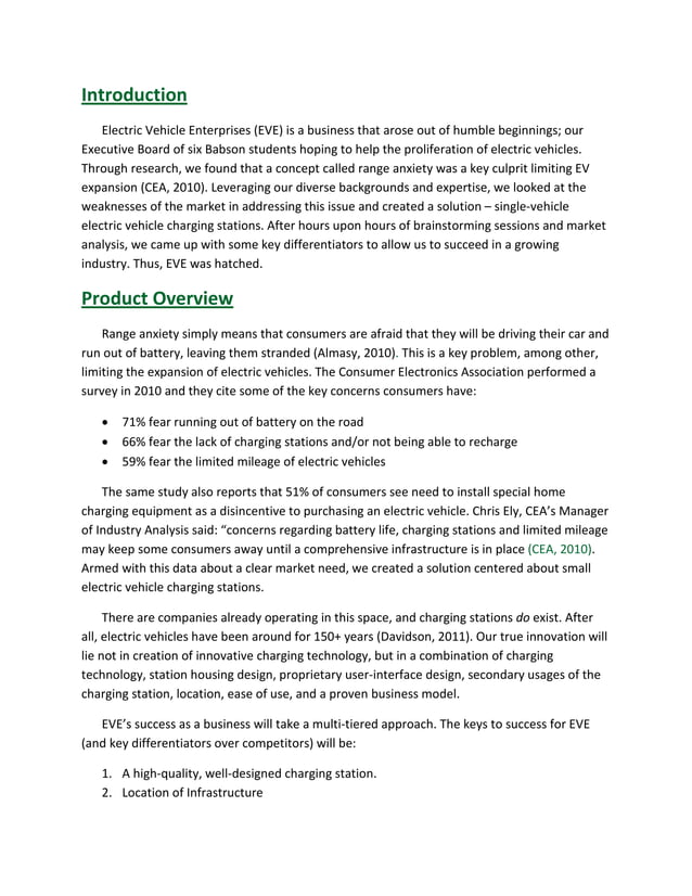Electric Vehicle Enterprises Prospective Business Plan PDF