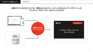 7
ベンチャーマネージャーの
マニュアル2.0
CONFIDENCIAL
公開されているコンテンツを、数百人からのフィードバックをもとにアップデートした
「ベンチャーマネージャーのマニュアル2.0」
数百人からの
フィードバック
マネジメントの型について コンテンツ
 