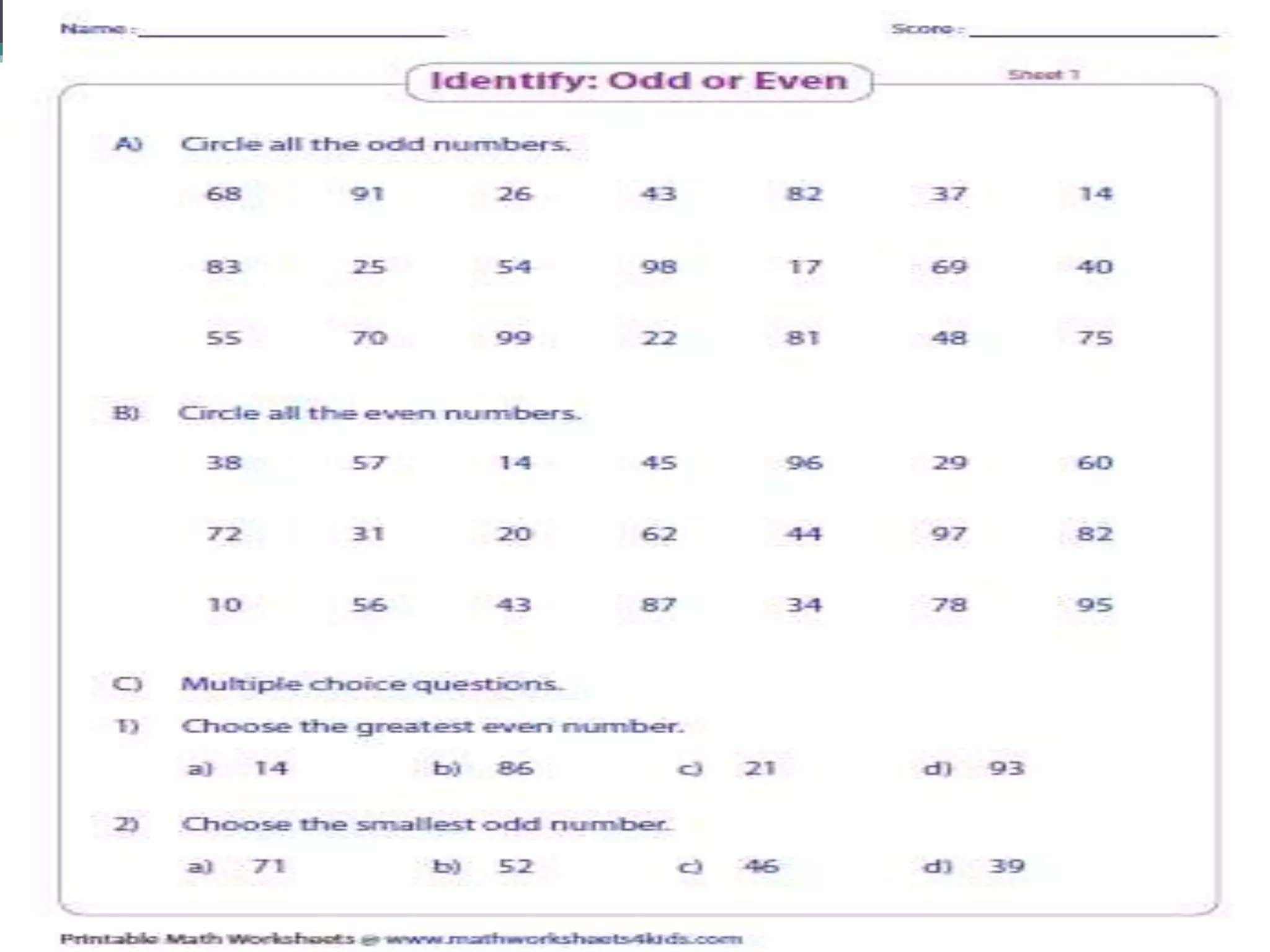 Even and odd numbers