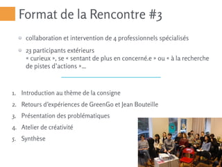 1. Introduction au thème de la consigne
2. Retours d’expériences de GreenGo et Jean Bouteille
3. Présentation des probléma...