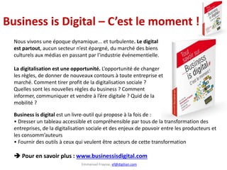 Emmanuel Fraysse, ef@digilian.com
Business is Digital – C’est le moment !
Business is digital est un livre-outil qui propo...