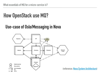 What essentials of MQ for a micro-service is?
What are essentials of MQ
for OpenStack?
 