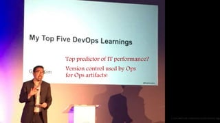 Infrastructure as code
© 2016 BROCADE COMMUNICATIONS SYSTEMS, INC.53
Top predictor of IT performance?
Version control used by Ops
for Ops artifacts!
 