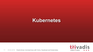 Kubernetes
11 23.02.2018 Event-driven microservices with Vxms, Hazelcast and Kubernetes
 