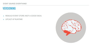 ▸ REBUILD EVENT STORE (NOT A GOOD IDEA)
▸ UPCAST AT RUNTIME
EVENT SOURCE EVERYTHING!
VERSIONING
 