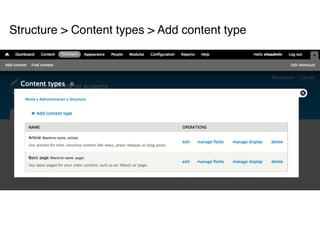 Structure > Content types > Add content type
 