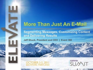 t More Than Just An E-Mail Segmenting Messages, Customizing Content and Delivering Results Jeff Shuck, President and CEO  |  Event 360 