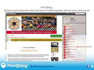 First thing…
Donors and fundraisers that visit your FirstGiving page will see your new event.
 