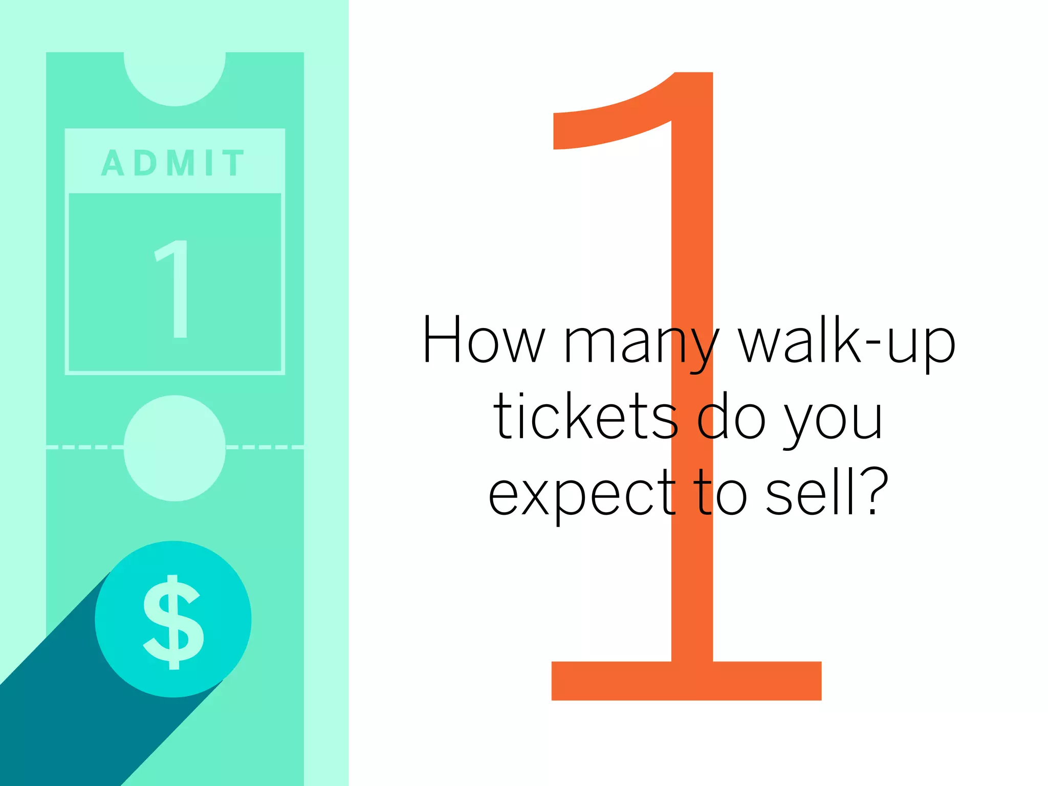 $
A D M I T
1
1How many walk-up
tickets do you
expect to sell?
 