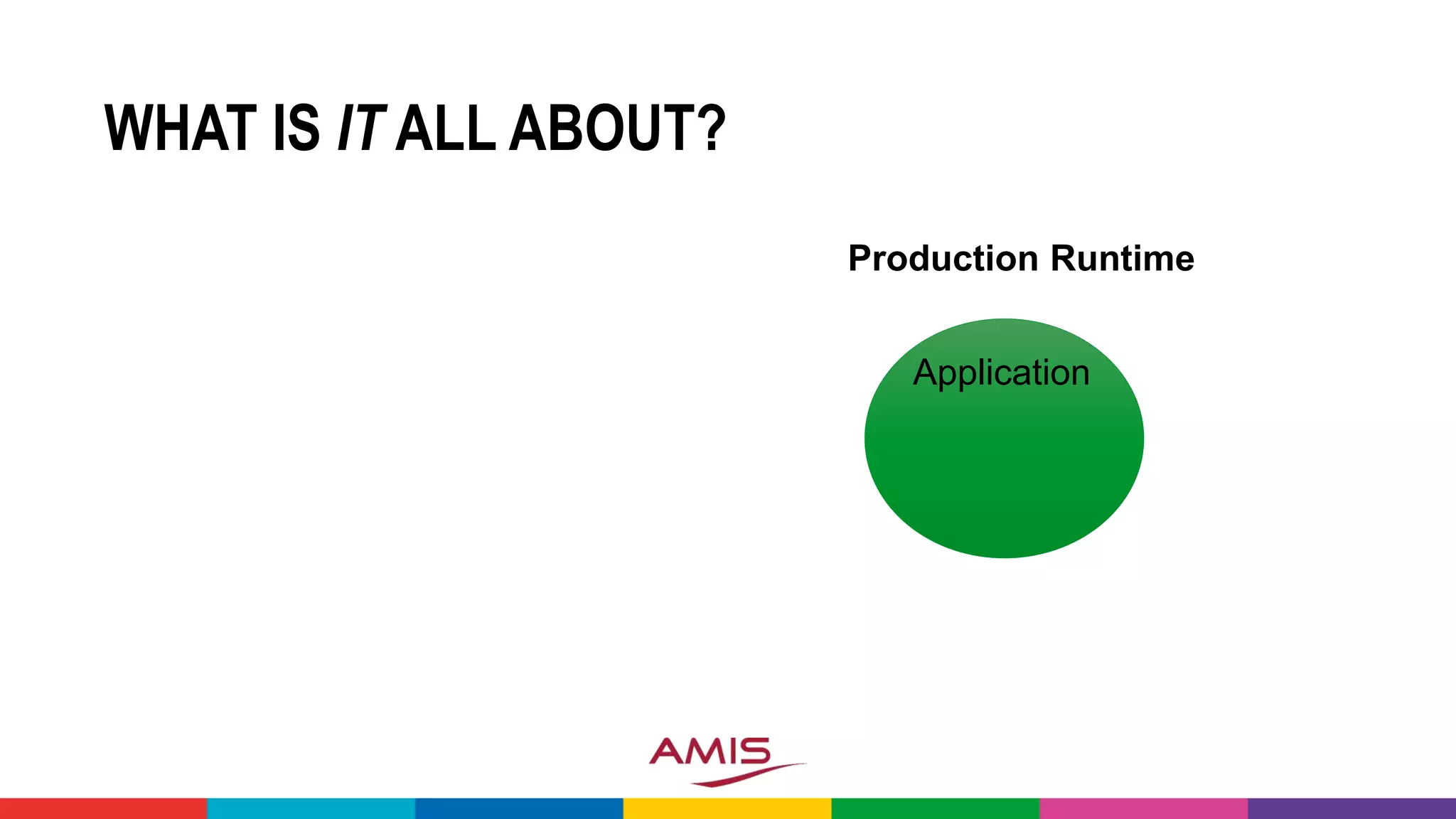 WHAT IS IT ALL ABOUT?
Application
Production Runtime
 