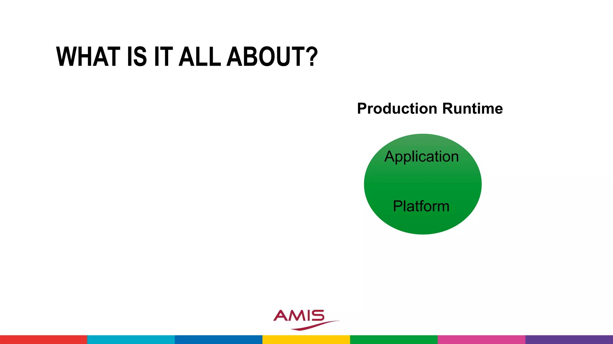 WHAT IS IT ALL ABOUT?
Application
Production Runtime
Platform
 