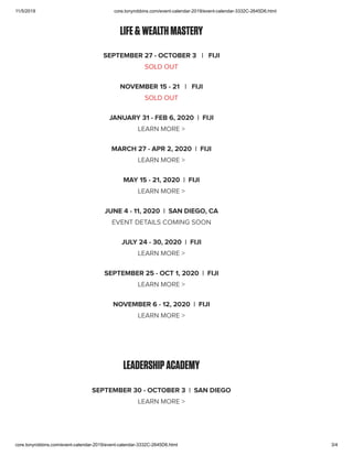 Tony Robbins Event Calendar