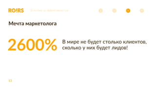 13
Мечта маркетолога
В мире не будет столько клиентов,
сколько у них будет лидов!2600%
321 4В погоне за эффективностью
 
