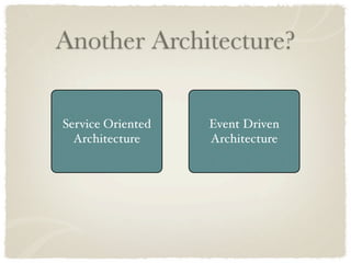 Another Architecture?

Service Oriented   Event Driven
  Architecture     Architecture
 