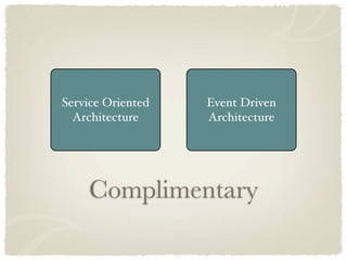 Service Oriented   Event Driven
  Architecture     Architecture




    Complimentary
 