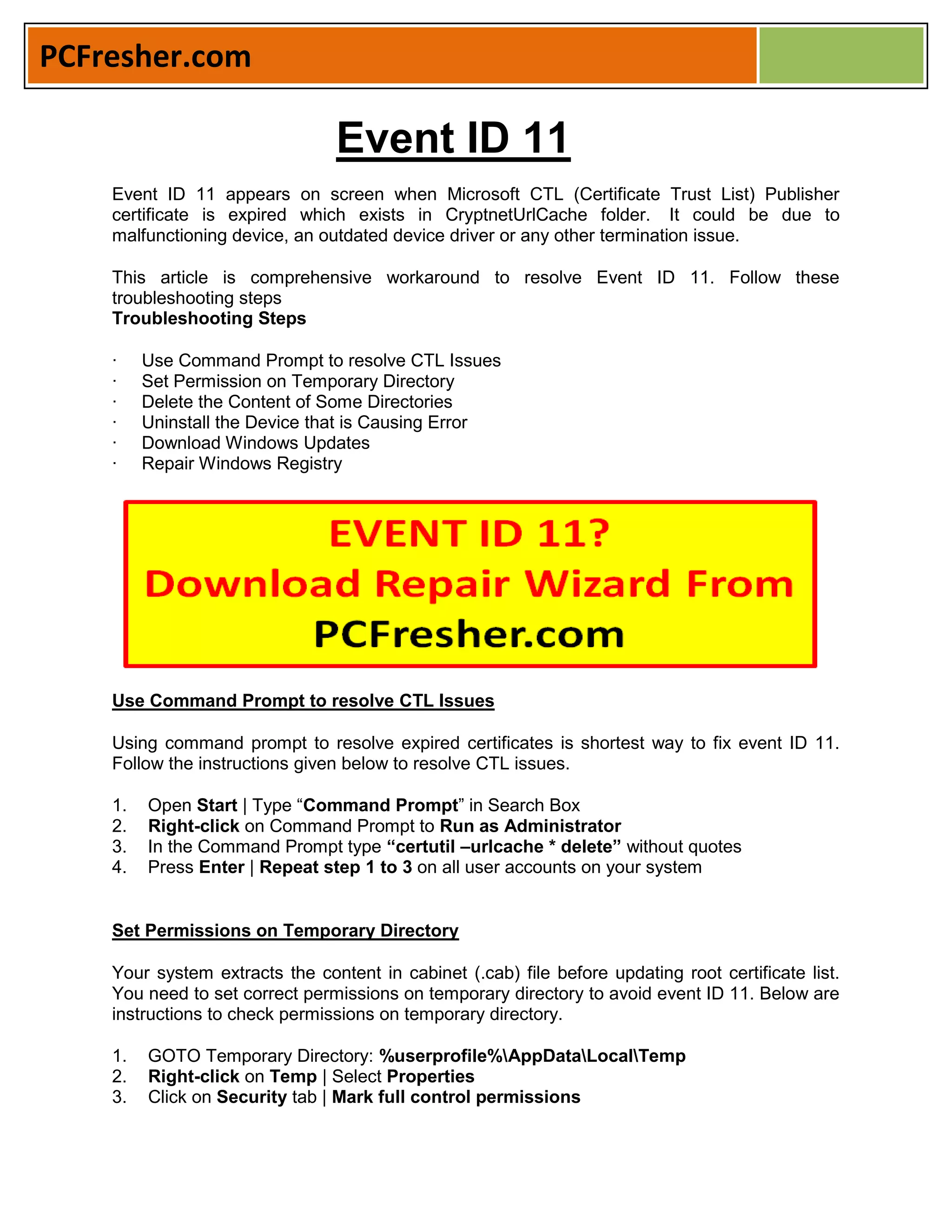 How To Fix Error EVENT ID 11 | PDF