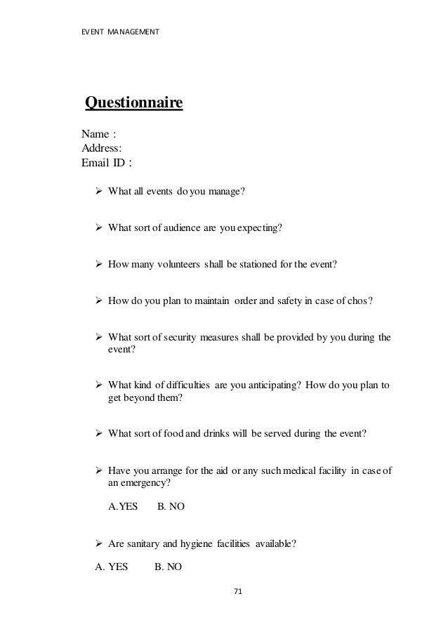 questionnaire on event management koni polycode co