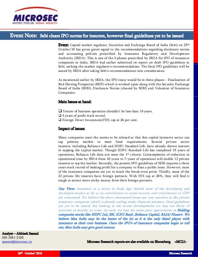 Sebi requirements for ipo