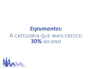 Espumantes:
A categoria que mais cresce:
30% ao ano
 