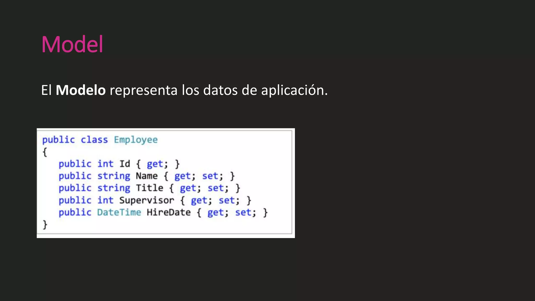 Model
El Modelo representa los datos de aplicación.
 