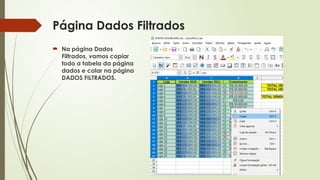 Página Dados Filtrados
 Na página Dados
Filtrados, vamos copiar
todo a tabela da página
dados e colar na página
DADOS FILTRADOS.
 