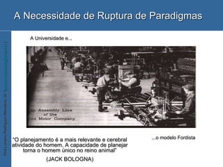A Universidade e... ...o modelo Fordista A Necessidade de Ruptura de Paradigmas “ O planejamento é a mais relevante e cerebral atividade do homem. A capacidade de planejar torna o homem único no reino animal” (JACK BOLOGNA) 