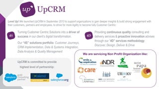 We are servicing Non Profit Organization like:
UpCRM
Level Up! We launched UpCRM in September 2013 to support organization...