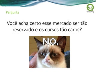 Pergunta
Você acha certo esse mercado ser tão
reservado e os cursos tão caros?
 