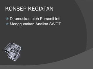 KONSEP KEGIATAN Dirumuskan oleh Personil Inti Menggunakan Analisa SWOT 