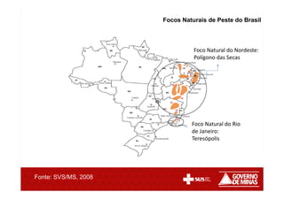 Foco Natural do Rio
de Janeiro:
Teresópolis
Foco Natural do Nordeste:
Polígono das Secas
Fonte: SVS/MS, 2008
Focos Naturais de Peste do Brasil
 