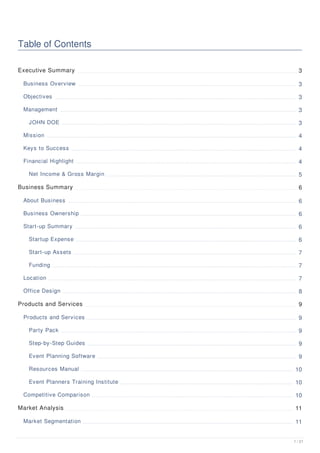 Event planning business plan example | PDF