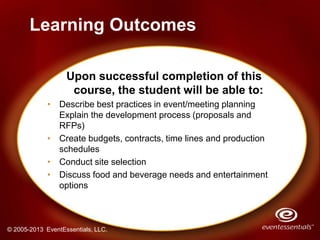 Event Meeting Planning Certificate Program (Sept 4 Dec 4 2013 Event Meeting Planning Certificate Program (Sept 4 Dec 4 2013