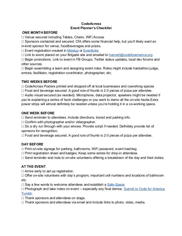 code for americas codeacross event planning checklist event planning checklist