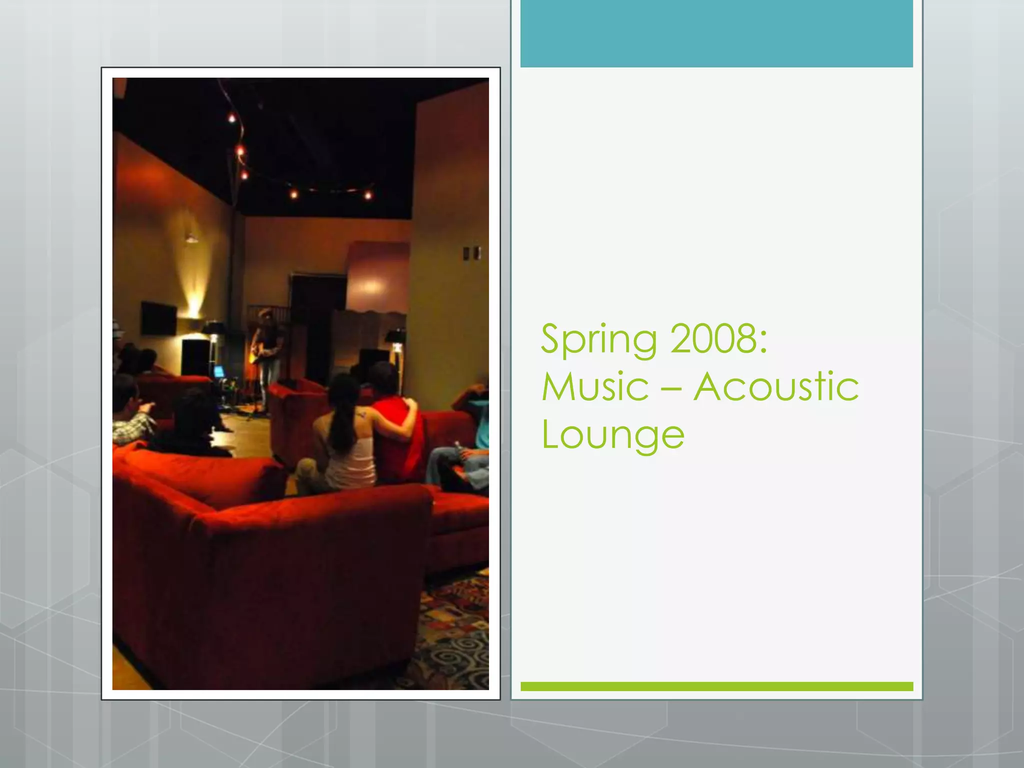 What I Learned: In order to grow, I needed more help, so I enlisted many more volunteers. The added show variety rounded out the event and created a truly unique experience.Spring 2008:Art Gallery