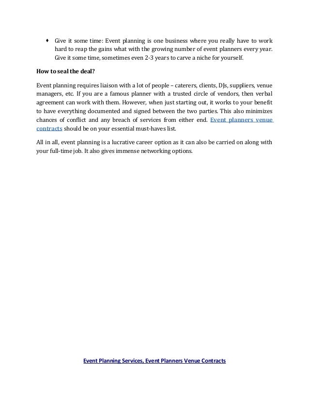 event planning services event planners venue contracts contract for event planning services