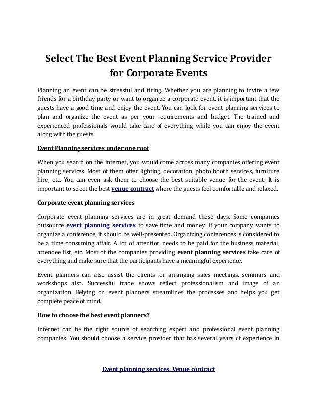 Event planning services, venue contract