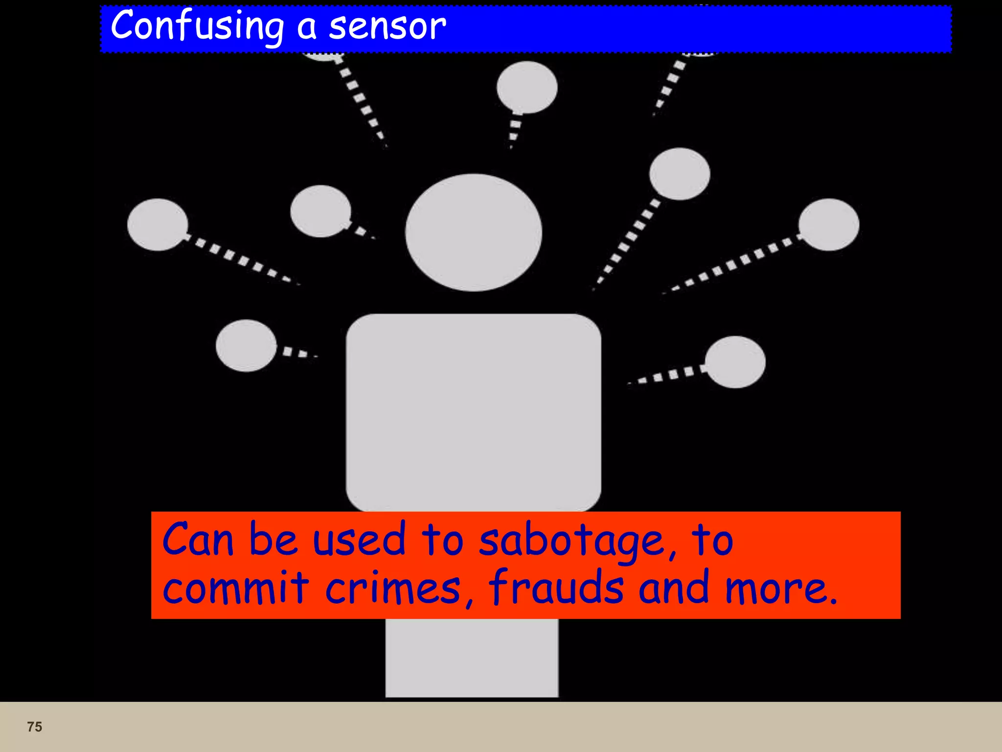 75
Confusing a sensor
Can be used to sabotage, to
commit crimes, frauds and more.
 