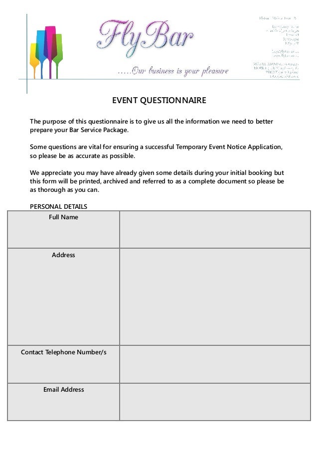 Event Questionnaire Event Questionnaire