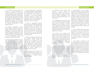 • Participation in drill exercises must
become a regular exercise for
organizations. However, they must be done
across organizations – beyond VAPT. For
checking security preparedness, these
exercises need to be done by business - not
security teams
• Technology partners should be included
early on in the event of a breach. Forensics
should also be pre-incident, to develop
capability on how to proceed in such an
event. Organizations should have subject
matter experts in forensics to ensure trails
are being well-captured, there is correlation
of logs and that there are devices for
intelligence and analytics
• The incident of JP Morgan shows
precisely how vulnerable companies are
today to cyber threat. Having spent 250
million USD on security annually and then
having a breach is clearly a major concern.
The unfortunate, yet avoidable incident led
to a loss of worth USD 75 million of a
customer’s personally identiﬁable
information.
• Mapping and quantifying risks is a
herculean task in cyber security. In cases of
general insurance, we usually can recognise
the risk factors and threats, and estimate an
expected loss from those threats. However,
in cases of cyber insurance, it is diﬃcult to
identify threats and the quantum of loss
they can cause since threats emanate from
anywhere in the world and from any
medium
• In India, whether it is an IT company,
BPM, bank or a telecom company - all have
a major threat of cyberattacks. While many
already have an insurance, others are
looking for it. Many IT companies dealing
with data of foreign clients have contractual
mandates to buy cyber insurance. In the
banking sector, BBB policy that existed
previously was overridden by computer
crime insurance policy which encompasses
operational risks and IT and non-IT risks, but
did not cover all aspects. Hence, the
indispensable need of cyber insurance has
emerged
• In case of IT/BPM, cyber insurance has
two verticals. The ﬁrst vertical deals with
liability of the company on loss of a
customer’s data and it is termed as third
party insurance cover. The second regards
the money spent on forensics and
reputation losses which is also called ﬁrst
party cover
• The premium calculated of the
insurance depends upon a range of factors
like organizational size, the kind of data it
uses, the countries to which clients belong
and the technology used by the company.
For a giant organization, the premium is
more as compared to a small organisation.
Also, if a company deals with personally
identiﬁable information then the risk factor
increases and consequently the premium
too
Outcomes
• Cloud moves IT operations out of the
control of IT, wherein operations are
completely revitalized. This could possibly
introduce indiscipline in the way operations
are performed. Resultantly, organizations
need to take their own decisions, including
to the extent they allow giving away controls
over operations such as Development &
Maintenance (DevOps). Thus, security
needs to evolve itself to design a framework
for securing transformation to cloud
enabled operations
• Increasingly, organizations cannot
aﬀord to ignore the trend of Shadow IT.
However, their focus should rather be on
leveraging it for maximum proﬁts while
simultaneously aligning it with business and
security objectives. Organizations should
innovate on how they can impose security
on such transformations, which are
breaking traditional security systems
• Breaches lead to ramiﬁcations at a high
level and have the potential to negatively
impact the brand image of an organization.
In the modern business world, brand image
is viewed as an important asset and
companies take utmost care to protect
them. Security of data is now gradually
acquiring its space in building the brand by
protecting it
• Telecom, Banking and IT organizations
are increasingly deploying privacy policies
and positioning them as a diﬀerentiator in
the market. Until now, security was
considered as a cost centre. However,
increasing association of security, and
privacy along with the brand image of the
organization, adds new dimensions to
dialogues on return of investment
• In spite of implementing foremost
security controls, and deploying superlative
security technology – the prospect that
organizations will get breached, is high.
Organizations often ﬁnd it diﬃcult to
discover if they have been breached, they
are getting breached or ﬁnd loopholes
which can lead to a breach. Black swan’
incidents have happened and will continue
in the digital world
• ‘Prevention and detection’ and ‘recovery
and response’ should become key
components of security. Among the
necessities for an organization, is a well
prepared ‘plan of action’; a framework to
detect, determine and contain breach,
besides developing an integrated approach.
Both internal and external collaboration
should be charted carefully to be
incorporated in any such plan
• Active awareness, for end-users to be
educated should be built on. These can be
in the form of simulated attacks and
demonstrations of potential business
impacts of a breach
Outcomes
AISS 2014 - Strengthening Perspectives on Cyber Security & Privacy11 AISS 2014 - Strengthening Perspectives on Cyber Security & Privacy 12
 