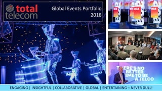 1/4/2018
Global Events Portfolio
2018
ENGAGING | INSIGHTFUL | COLLABORATIVE | GLOBAL | ENTERTAINING – NEVER DULL!
 