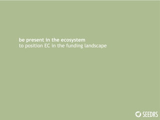 be present in the ecosystem 
to position EC in the funding landscape 
 
