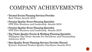  Trusted Events Planning Services Provider
Best Choice Awards 2019
 Premier Quality Event Planning Specialist
6TH Elite ...