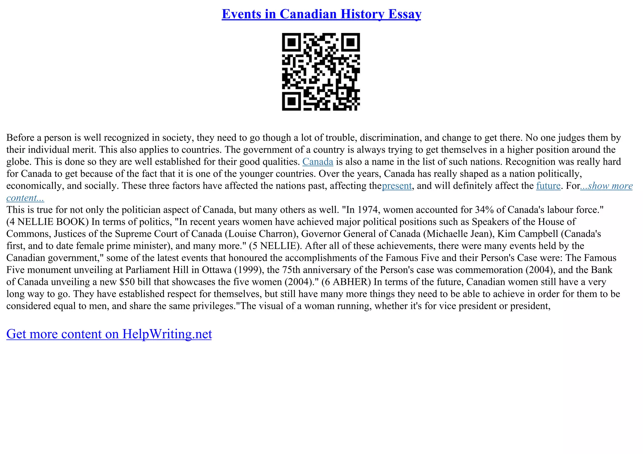 Events In Canadian History Essay PPT