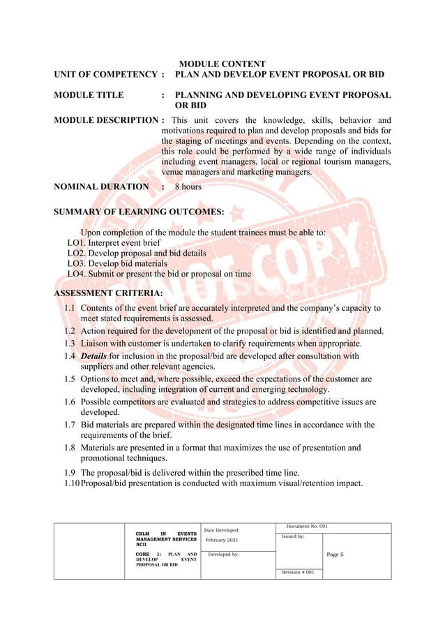 EVENTS MANAGEMENT SERVICES NC III CBLM PDF